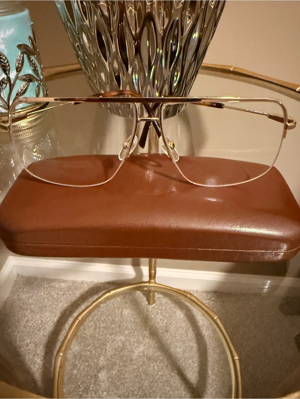 MCM Gold Rim Aviator-Style Reading Glasses with Brown Case